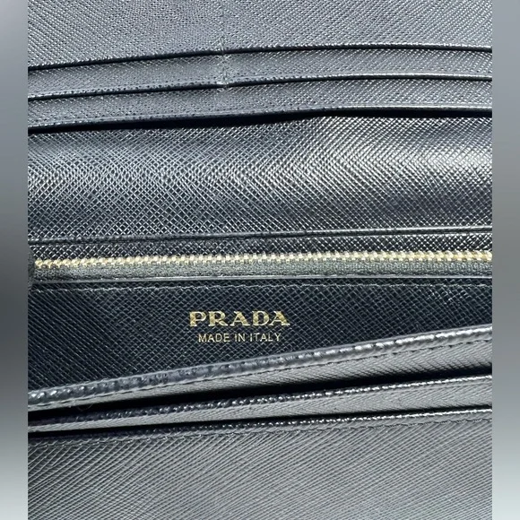 Prada Black Saffiano Bow Long Wallet Zip Coin Italy - Picture 11 of 12
